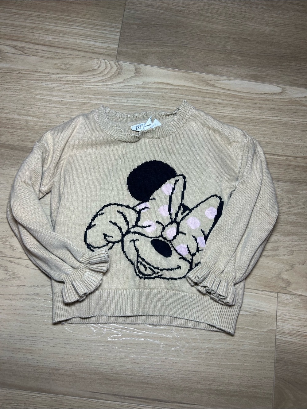 GAP Beige Minnie Mouse Sweater with Pink Polka-Dot Bow